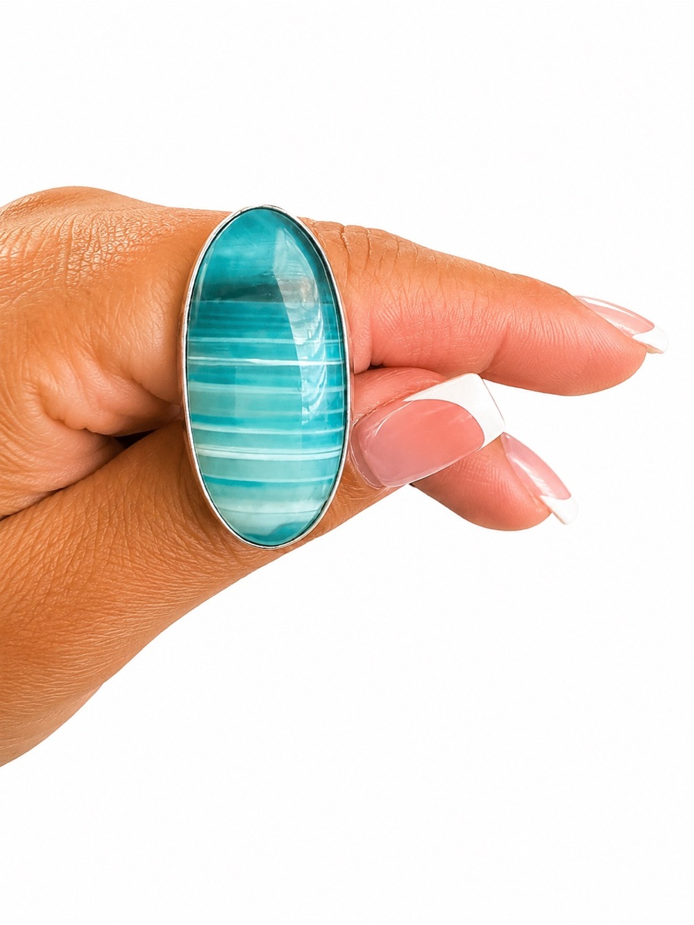 Oval Turquoise Stripe Statement Ring - Women Jewelry